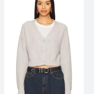 Cropped Light Gray V-Neck Button Cardigan